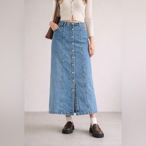 Lisa Says Gah Full-Length Straight Quin Denim Skirt Vintage Wash High Rise Sz 16
